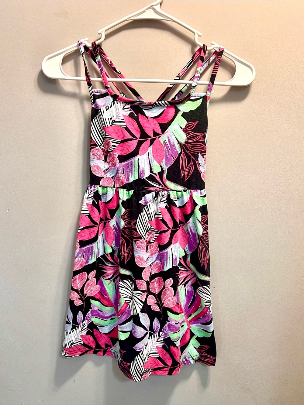 Girls' Tropical Print One-Piece Dress